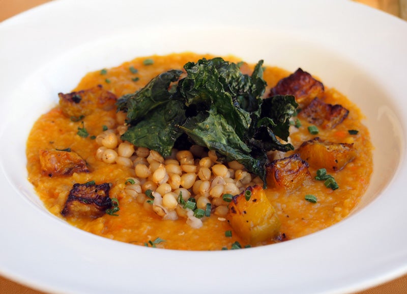 red lentil stew with golden beets and wheat berries
